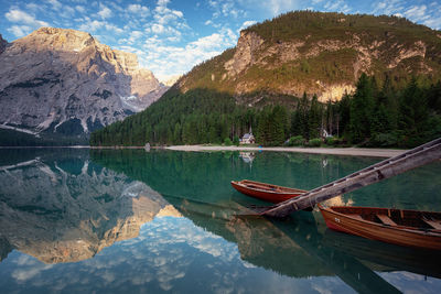 Scenic view of lake by mountains