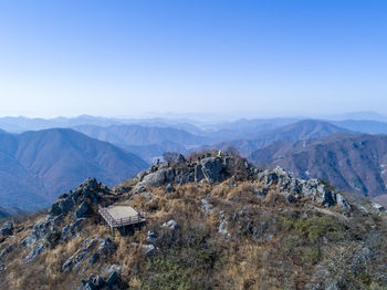 Scenic view of mountains against clear sky