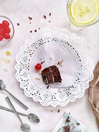 High angle view of dessert on table