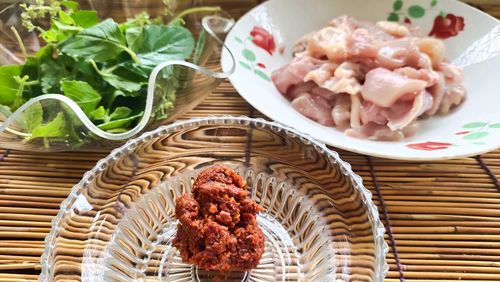 Close-up of ice cream in bowl on table