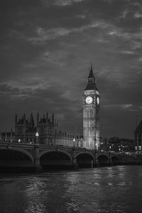 Westminster bridge over river against sky in city