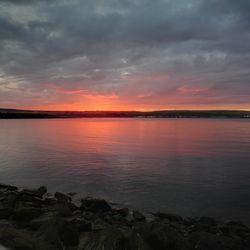 Scenic view of sea against dramatic sky