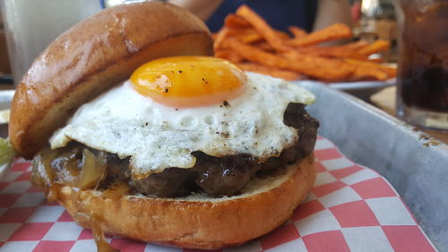 Close-up of burger in plate