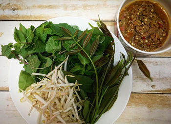 High angle view of food in bowl on table