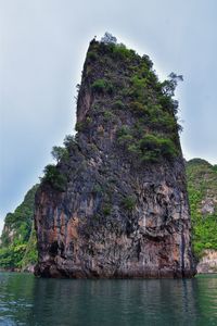 Rock formations by sea against sky