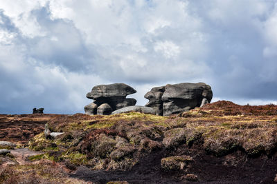 Low angle view of rock formations