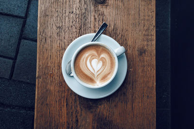 High angle view of coffee on table