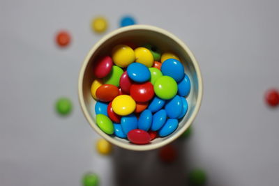 Directly above shot of multi colored balls on table