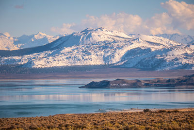 Scenic view of snowcapped mountains against sky