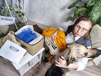 Portrait of woman with dog