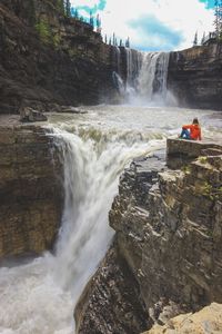 Scenic view of waterfall