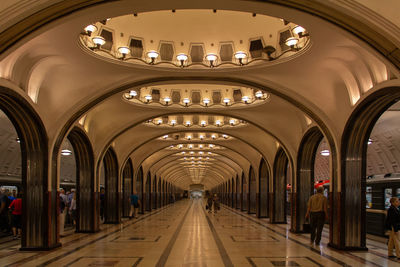 Interior of illuminated subway station