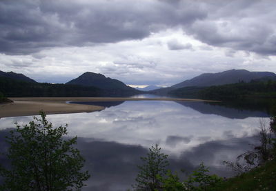 Scenic view of lake against cloudy sky