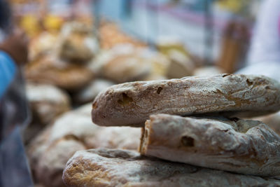 Close-up of stack of bread