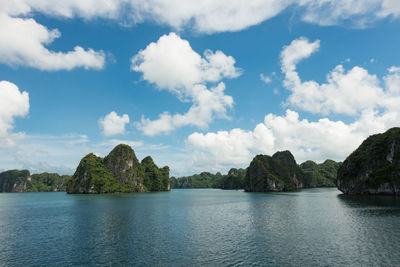 Panoramic view of sea and trees against sky