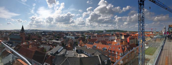 High angle shot of townscape against sky