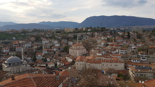 High angle view of townscape against sky