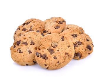 Close-up of cookies against white background