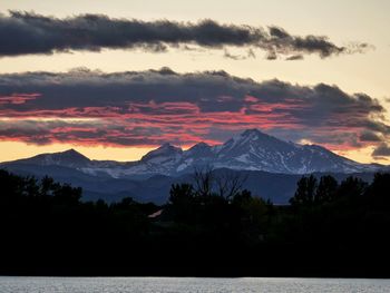 Scenic view of silhouette mountains against sky at sunset