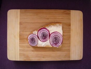 Directly above shot of food on wooden table