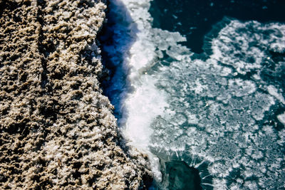 High angle view of water flowing through rocks