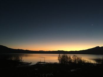 Scenic view of lake against sky during sunset