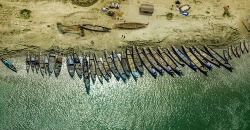 Aerial view of boats on beach
