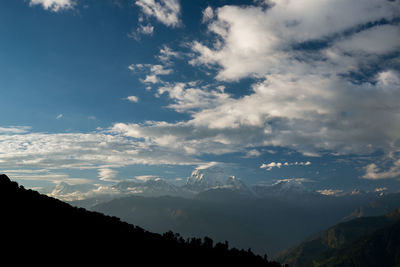 Scenic view of mountains against cloudy sky