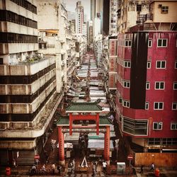 High angle view of buildings in city