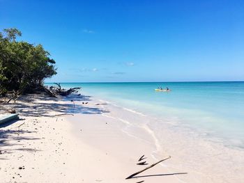 Scenic view of beach against blue sky