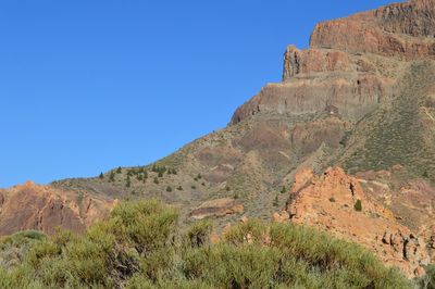 Scenic view of rocky mountains against blue sky