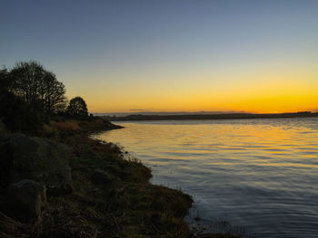 Scenic view of sea against sky at sunset