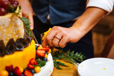 High angle view of people preparing food