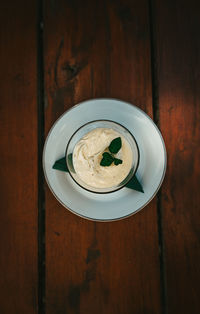 High angle view of breakfast on table
