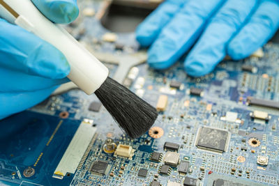 High angle view of person working on table