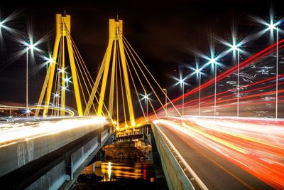 Light trails on road at night