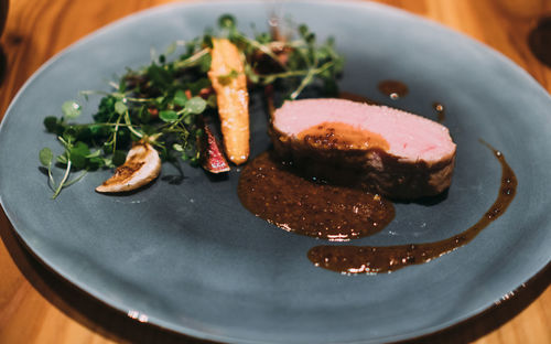 High angle view of food in plate