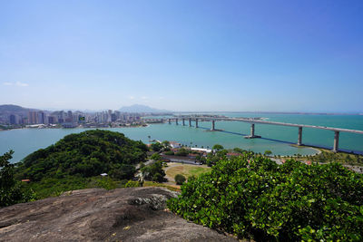 Beautiful panoramic view of vitoria city with terceira ponte bridge, espirito santo, brazil