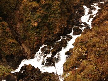 High angle view of water flowing through rocks
