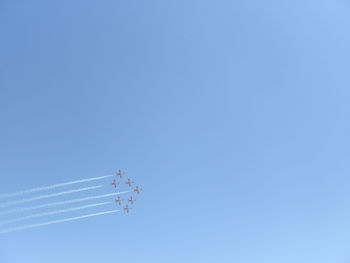 Low angle view of airplanes against clear sky