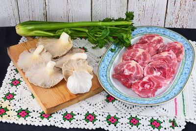 High angle view of food on table