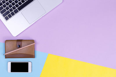 High angle view of laptop on table