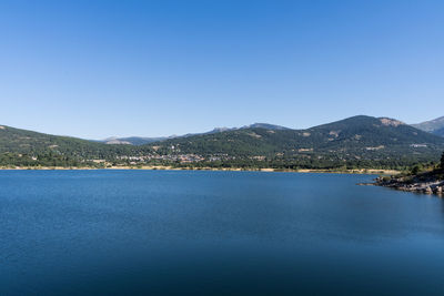 Scenic view of sea against clear blue sky