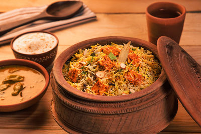 High angle view of food on table