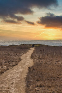 Scenic view of beach against sky during sunset