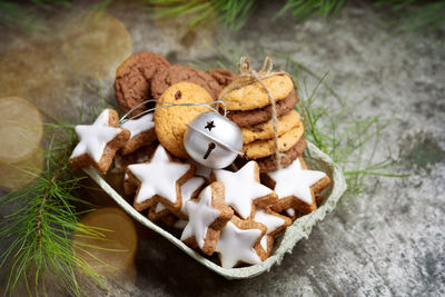 High angle view of cookies