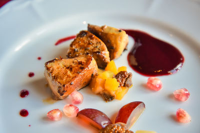 High angle view of breakfast served in plate