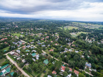 High angle view of townscape against sky