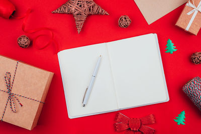 High angle view of christmas decoration on table