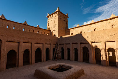 Low angle view of old building against sky